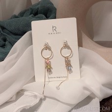 [S925 Silver Needle] Colorful diamond bear earrings female long circle earrings personality wild earrings fashion ear jewelry
