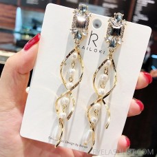 [S925 Silver Needle] Black Crystal Pearl Tassel Earrings Light Luxury Luxury Earrings Elegant Temperament Earrings Earrings