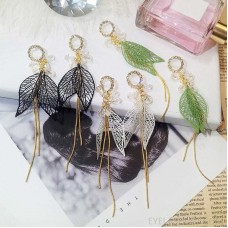 s925 silver needle leaf long tassel earrings female hollow leaf earrings exaggerated niche personality earrings show thin face
