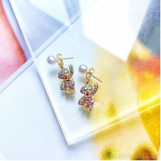 S925 Silver Needle Korea Dongdaemun Exquisite Super Flash Cute Bear Earrings Simple Personality Earrings Girl Earrings