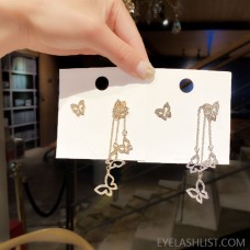 925 Silver Needle Asymmetrical Earrings Female Butterfly Diamonds Super Fairy Temperament Korean Long Cold Wind Stud Earrings