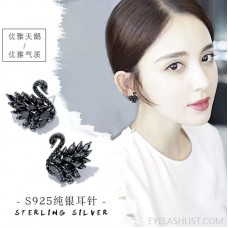 s925 silver needle swan earrings hypoallergenic Korean temperament earrings fashion personality diamond hypoallergenic new ebay