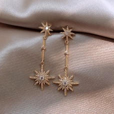 Eight-pointed star earrings 2019 new female earrings temperament long earrings wild Korean earrings 925 silver earrings