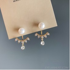 Front and back pearl full diamond earrings female 925 silver needle drop earrings pendant simple high-end elegant ear jewelry