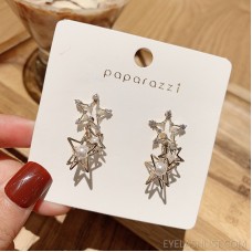 [S925 Silver Needle] Three-dimensional hollow star earrings female Korean personality net red earrings wild new earrings