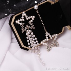Korean popular jewelry asymmetric pearl earrings long rhinestone net red tassel earrings wild thin ear jewelry