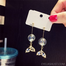 Korea ins net red glass bubble earrings female 925 silver needle new fishtail earrings fairy earrings ear jewelry