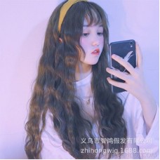 Korean version of high temperature silk wig female long curly hair spot Korean fashion air bangs corn hot wig ebay