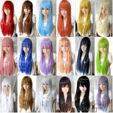 Blue cosplay wig long straight wig European and American fashion can not be hot dyed wig headgear spot sale ebay