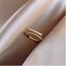 Pearl ring, Japanese and Korean fashion personality hand decoration, cold wind, light wind, simple tail ring opening can adjust the index finger ring