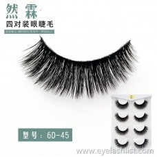 Cross-border for four pairs of false eyelashes 6D handmade black stalk eyelashes Eye-tailed long section Thick multi-layer