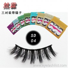 Cross-border for three pairs of false eyelashes SD handmade eyelashes Soft and comfortable natural realistic with tweezers wholesale